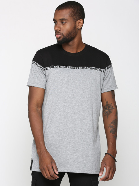 

SKULT by Shahid Kapoor Men Grey Colourblocked Round Neck T-shirt