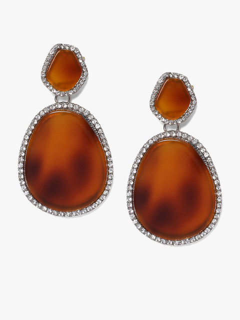 

Kazo Brown Silver-Plated Contemporary Drop Earrings