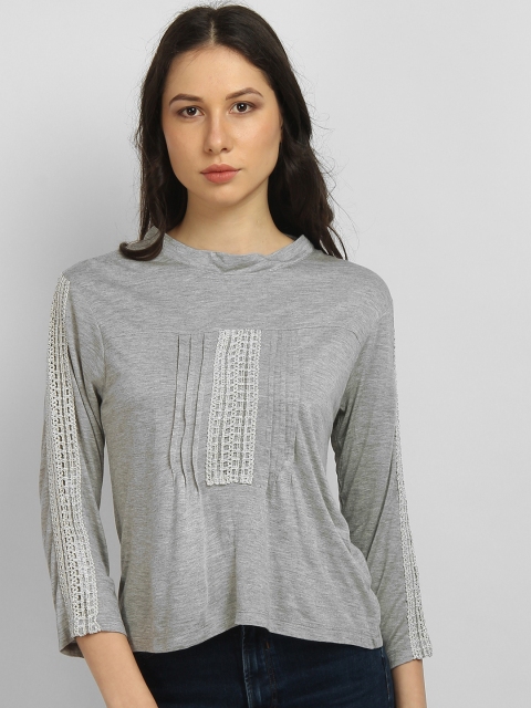 

LA LOFT Women Grey Self Design Pure Cotton Top