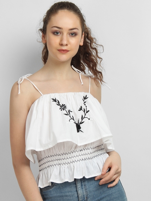

LA LOFT Women White Printed Cinched Waist Top