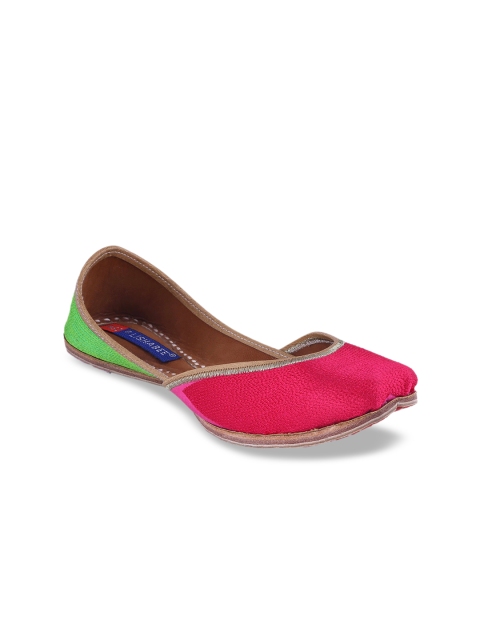 

MSC Women Pink & Green Colourblocked Leather Mojaris