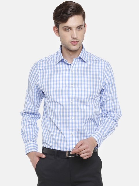 

Double Two Men Blue Slim Fit Checked Formal Shirt