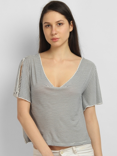 

LA LOFT Women White Striped A-Line Top