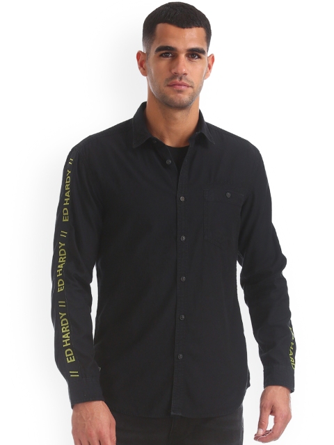 

Ed Hardy Men Black Slim Fit Printed Casual Shirt