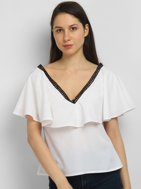 

LA LOFT Women White Solid A-Line Top
