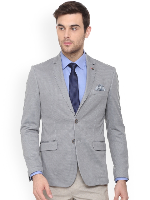 

Allen Solly Men Grey Self-Design Slim-Fit Single-Breasted Blazer