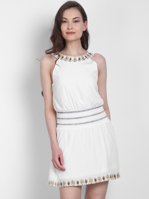 

LA LOFT Women White Solid Blouson Dress