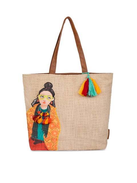 Chumbak Beige Printed Tote Bag