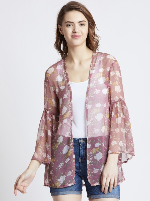

MAGRE Pink & White Printed Open Front Shrug