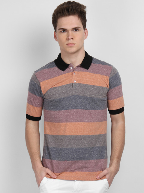 

LA LOFT Men Multicoloured Striped Polo Collar T-shirt, Multi