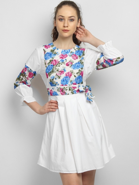 

LA LOFT Women White Printed Fit and Flare Dress