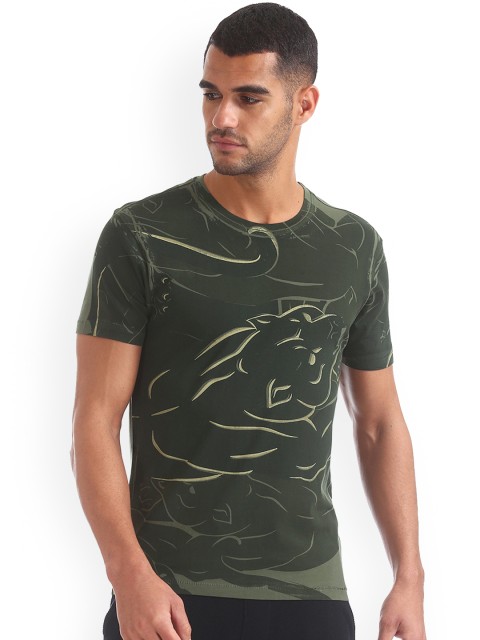 

Ed Hardy Men Green Printed Round Neck Pure Cotton T-shirt