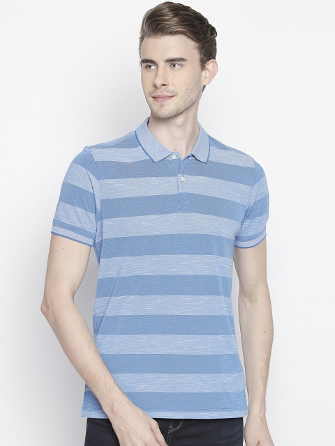 

BYFORD by Pantaloons Men Blue Striped Polo Collar T-shirt