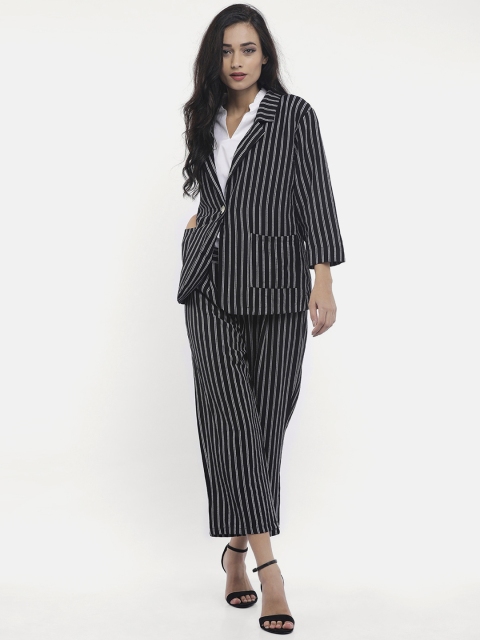 

ISU Women Black Striped Formal Single-Breasted Suit