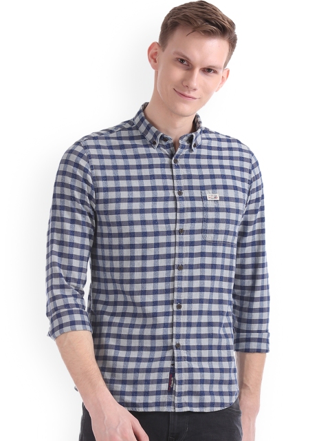 

U.S. Polo Assn. Denim Co. Men Blue & Blue Slim Fit Checked Casual Shirt