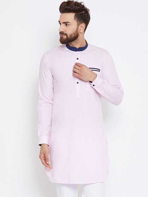 

See Designs Men Pink Solid Straight Kurta