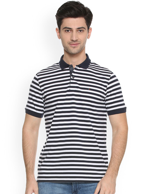 

Peter England Casuals Men White Striped Polo Collar T-shirt