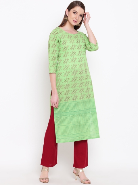 

Shakumbhari Women Green Printed Straight Kurta