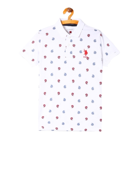 

U.S. Polo Assn. Kids Boys White Printed Polo Collar Pure Cotton T-shirt