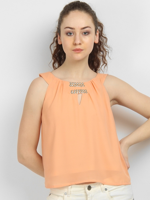 

LA LOFT Women Peach-Coloured Embellished A-Line Top