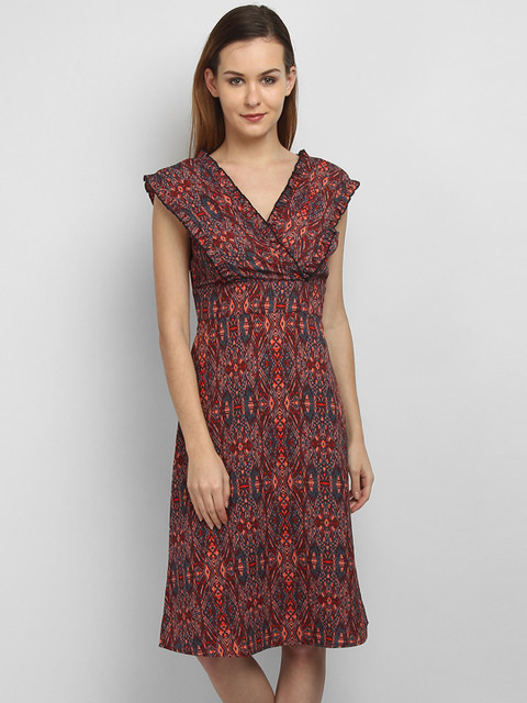 

LA LOFT Women Rust Printed Empire Dress