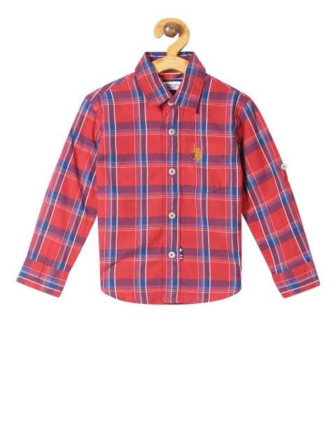 

U.S. Polo Assn. Kids Boys Red & Blue Regular Fit Checked Casual Shirt