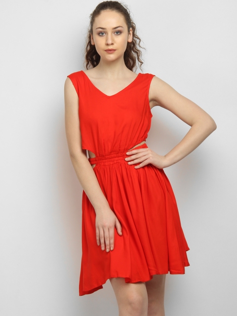 

LA LOFT Women Red Solid Blouson Dress