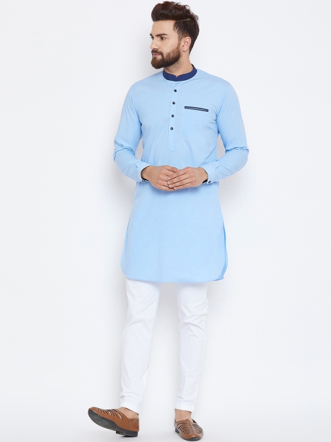 

See Designs Men Blue Solid Straight Kurta