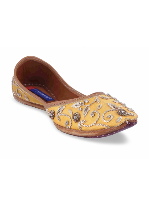 

MSC Women Yellow Embellished Leather Mojaris