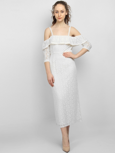 

LA LOFT Women White Self Design Sheath Dress