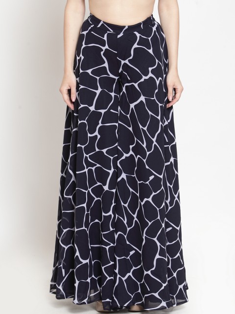 

Just Wow Women Navy Blue Printed Wide Leg Palazzos