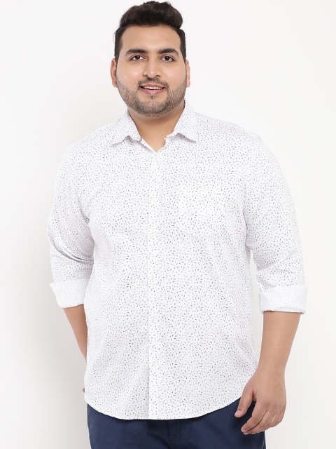 

John Pride Plus Size Men White Regular Fit Printed Casual Shirt