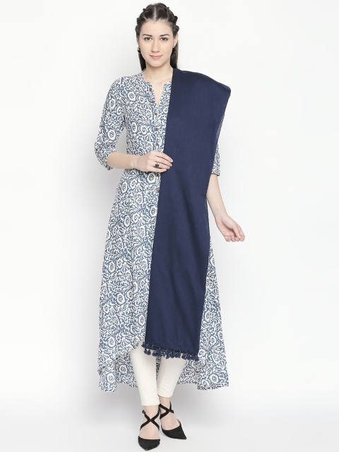 

RANGMANCH BY PANTALOONS Navy Blue Solid Pure Cotton Dupatta