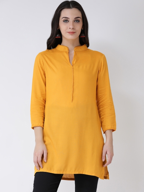 Castle Women Mustard Yellow Solid Straight Kurti