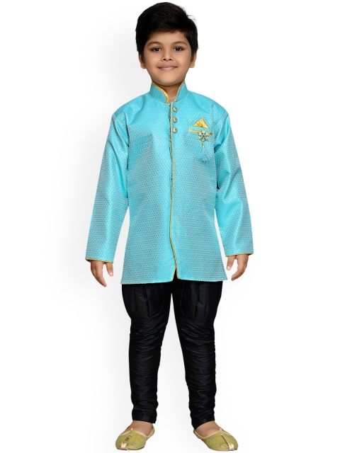 

Kidling Boys Turquoise-Blue & Black Sherwani with Churidar