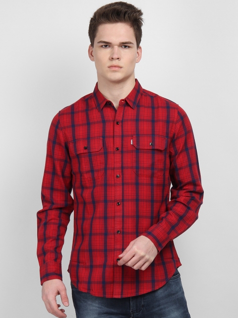 

LA LOFT Men Red Regular Fit Checked Casual Shirt