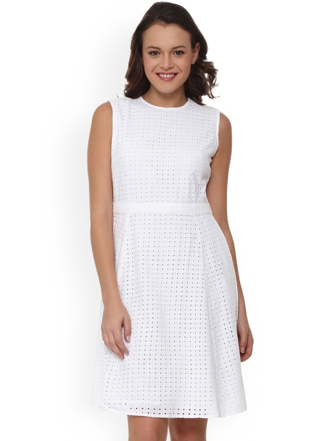 

Van Heusen Woman Women White Self Design Fit and Flare Dress