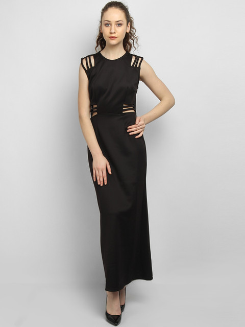

LA LOFT Women Black Solid Maxi Dress