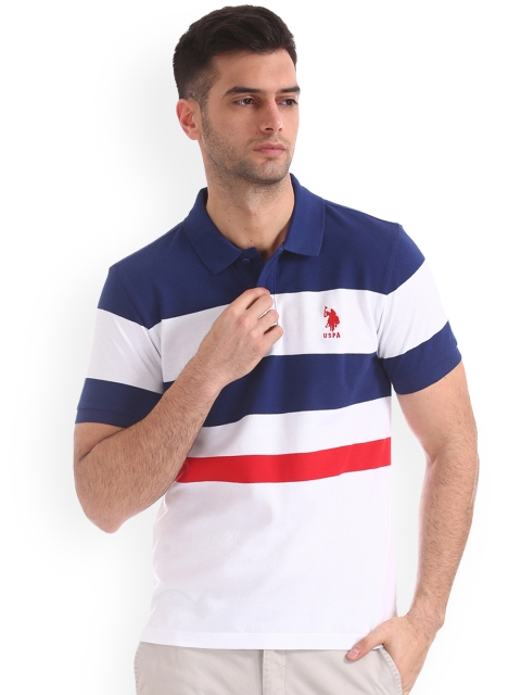 

U.S. Polo Assn. Men White Striped Polo Collar Pure Cotton T-shirt