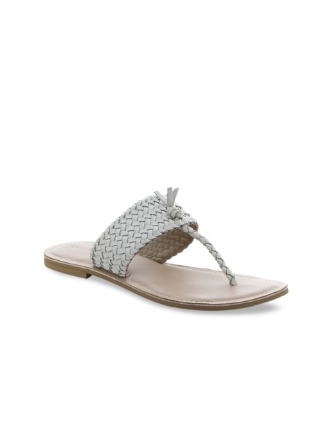 

London Rag Women White Woven Design Leather Open Toe Flats