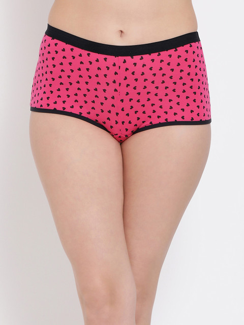 

Clovia Women Pink & Black Printed Mid-Rise Boy Shorts Briefs PN3040P14XL
