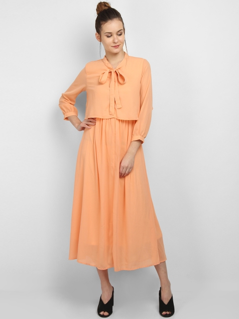 

LA LOFT Women Peach-Coloured Solid A-Line Dress
