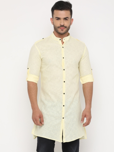 

SHOWOFF Men Yellow Solid Straight Kurta