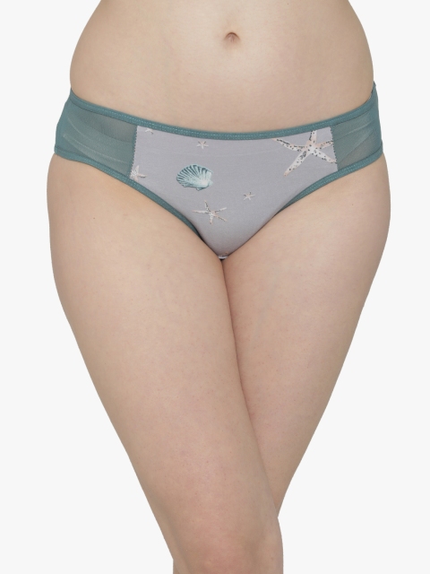 

Clovia Women Grey & Green Printed Bikini Briefs PN3062P01XL