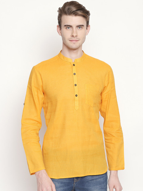 

indus route by Pantaloons Men Yellow Solid Straight Kurta