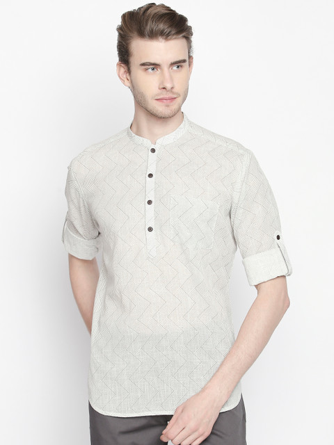 

indus route by Pantaloons Men Off-White & Black Printed Straight Kurta