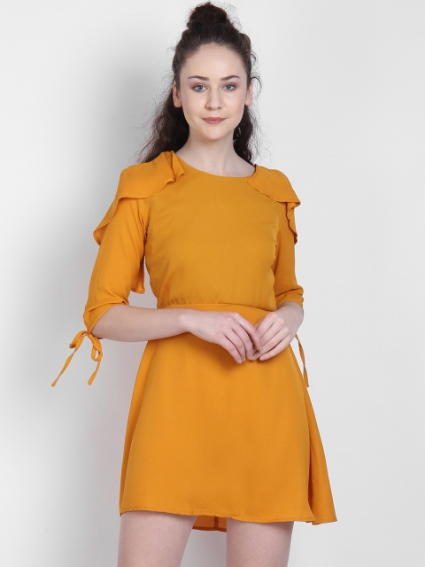 

LA LOFT Women Mustard Yellow Solid Fit and Flare Dress