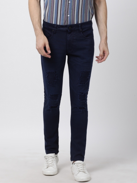 

Blue Saint Men Navy Blue Skinny Fit Mid-Rise Highly Distressed Stretchable Jeans