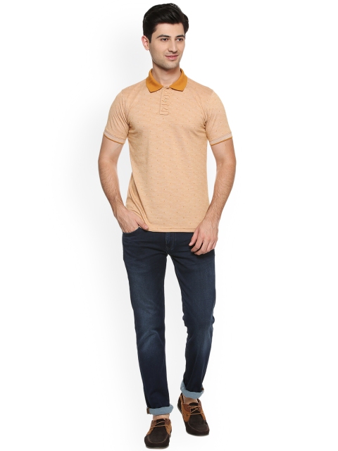 

Peter England Casuals Men Peach-Coloured Self Design Polo Collar T-shirt