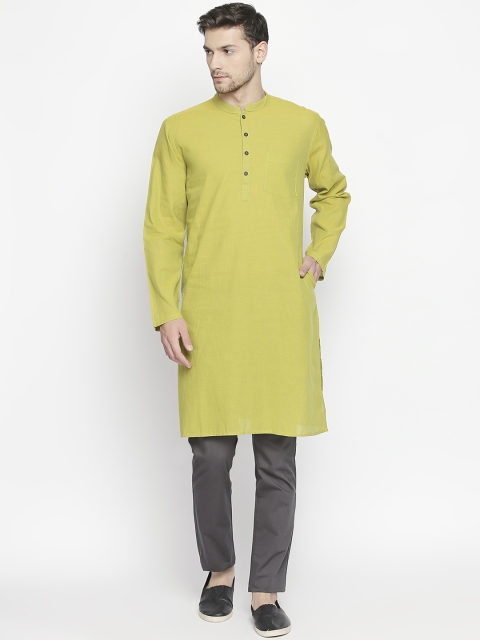 

indus route by Pantaloons Men Green Solid Straight Kurta